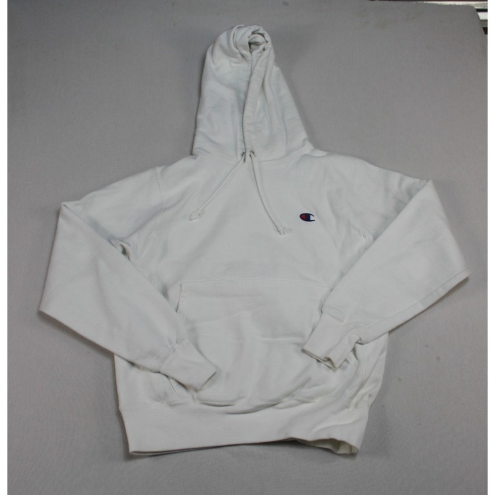 Champion Men White Sweater Reverse Weave Long Sleeve Hooded Size Small